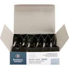 Business Source Fold-back Binder Clips - Large - 2" Length x 2" Width - 1" Size Capacity - 1Dozen - Black - Steel