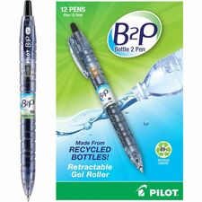 Pilot BeGreen B2P Fine Point Gel Pens - Fine Pen Point - 0.7 mm Pen Point Size - Refillable - Retractable - Black Gel-based Ink - Plastic Barrel - 1 Dozen
