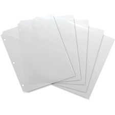 Business Source Poly Binder Pockets - 40 x Sheet Capacity - For Letter 8 1/2" x 11" Sheet - 3 x Holes - Rectangular - Clear - Polypropylene - 5 / Pack