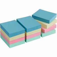 Business Source Premium Plain Pastel Adhesive Notes - 1.50" x 2" - Rectangle - Unruled - Pastel - Self-adhesive, Repositionable, Solvent-free Adhesive - 12 / Pack