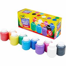 Crayola Washable Kids' Paint Set - 59 mL - 10 / Set - Blue, White, Violet, Brown, Green, Turquoise, Red, Yellow, Orange, Magenta