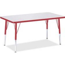 Jonti-Craft Berries Elementary Height Gray Top Rectangular Table - Gray Rectangle, Laminated Top - Four Leg Base - 4 Legs - Adjustable Height - 15" to 24" Adjustment - 36" Table Top Length x 24" Table Top Width x 1.13" Table Top Thickness - 24" Height - Assembly Required - Powder Coated - 2 Each
