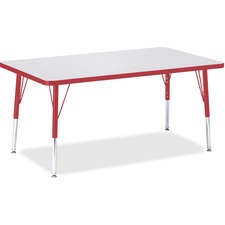 Jonti-Craft Berries Elementary Height Gray Top Rectangular Table - Gray Rectangle, Laminated Top - Four Leg Base - 4 Legs - Adjustable Height - 15" to 24" Adjustment - 48" Table Top Length x 30" Table Top Width x 1.13" Table Top Thickness - 24" Height - Assembly Required - Powder Coated - 1 Each