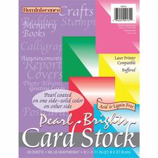 Pacon Pearl Cardstock - Assorted Bright - Letter - 8 1/2" x 11" - 65 lb Basis Weight - Pearl Brights - 1 / Pack - Acid-free, Lignin-free, Heavyweight, Archival-safe - Rojo Red, Hyper Pink, Lemon Yellow, Emerald Green, Cobalt Blue