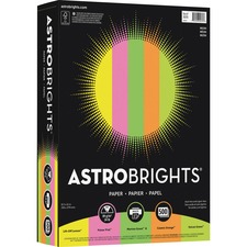 Astrobrights Color Copy Paper - "Neon" ,  5 Assorted Colours - Letter - 8 1/2" x 11" - 24 lb Basis Weight - 500 / Ream - Green Seal - Acid-free, Lignin-free, Heavyweight, Fade Resistant