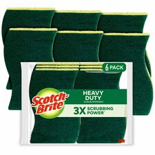 Scotch-Brite Heavy-Duty Scrub Sponges - 2.8" Height x 4.5" Width x 0.6" Depth - 6/Pack - Green, Yellow
