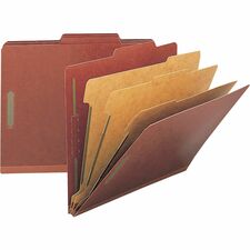 Nature Saver 2/5 Tab Cut Legal Recycled Classification Folder - 8 1/2" x 14" - 8 Fastener(s) - 2" Fastener Capacity for Folder, 1" Fastener Capacity for Divider - 3 Divider(s) - Pressboard - Red - 100% Recycled - 10 / Box