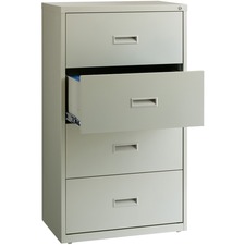 Lorell Value Lateral File - 4-Drawer - 30" x 18.6" x 52.5" - 4 x Drawer(s) for File - A4, Legal, Letter - Interlocking, Leveling Glide, Ball-bearing Suspension, Label Holder - Light Gray - Steel - Recycled