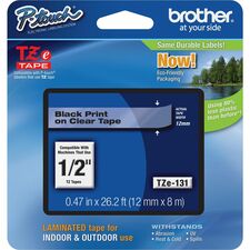 Brother P-touch TZe Laminated Tape Cartridges - 1/2" - Black, Clear - 1 Each