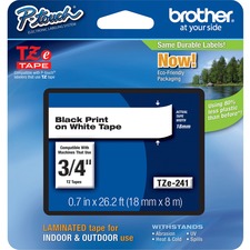 Brother P-Touch TZe Flat Surface Laminated Tape - 45/64" Width - Rectangle - White - Polyethylene Terephthalate (PET), Polyester Film - 1 Each - Grease Resistant, Grime Resistant, Grease Resistant, Abrasion Resistant, Light Resistant