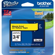 Brother P-Touch TZe Flat Surface Laminated Tape - 45/64" - Rectangle - Yellow - 1 Each