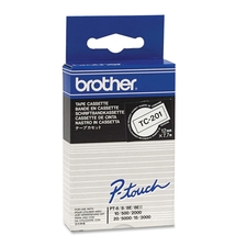 Brother P-touch TC201 Label Tape - 15/32" - Permanent Adhesive - Rectangle - White, Black - 1 Each