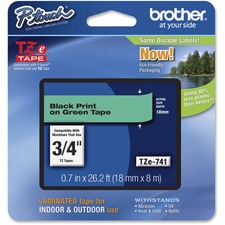 Brother P-Touch TZe Flat Surface Laminated Tape - 45/64" - Permanent Adhesive - Thermal Transfer, Direct Thermal - Green, Black - 1 Each