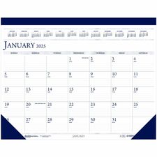 House of Doolittle Deep Blue Print 18.5" Desk Pad Calendar - Julian Dates - Monthly - 12 Month - January 2024 - December 2024 - 1 Month Single Page Layout - 18 1/2" x 13" White Sheet - 1.75" x 2.37" Block - Headband - Desk Pad - Blue, Gray - Leatherette, Vinyl, Simulated Leather - Perforated, Reference Calendar, Reinforced Corner, Compact - 1 Each