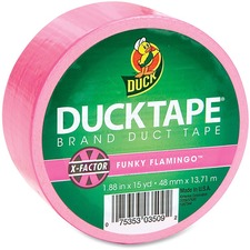 Duck X-Factor Funky Flamingo Duct Tape - 15 yd (13.7 m) Length x 1.88" (47.8 mm) Width - 1 Each - Neon Pink