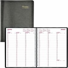 Brownline Soft Cover Twin-wire Weekly Planner - Julian Dates - Weekly - 1 Year - January 2024 - December 2024 - 7:00 AM to 8:45 PM - Quarter-hourly, 7:00 AM to 5:45 PM - Quarter-hourly - 11" x 8 1/2" Sheet Size - Twin Wire - Paper - Black CoverAppointment Schedule, Phone Directory, Address Directory, Acid-free - 1 Each