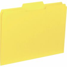 Business Source 1/3 Tab Cut Letter Recycled Top Tab File Folder - 8 1/2" x 11" - Top Tab Location - Assorted Position Tab Position - Yellow - 10% Recycled - 100 / Box