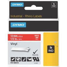 Dymo White on Red Color Coded Label - 15/32" (12 mm) Width - Permanent Adhesive - Rectangle - Thermal Transfer - Red, White - Vinyl - Water Resistant - Self-adhesive, Oil Resistant, Chemical Resistant, Corrosion Resistant, Temperature Resistant, Easy Peel