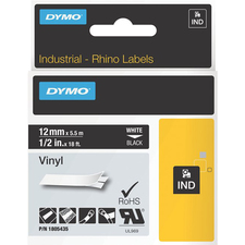 Dymo White on Black Color Coded Label - 1/2" (12.70 mm) Width - Permanent Adhesive - Thermal Transfer - Black - Vinyl - Water Resistant - Easy Peel - 1 Each