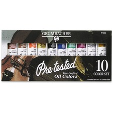 Grumbacher Oil 10-Color Paint Set - 10 Color(s) - Burnt Sienna, Burnt Umber, Light Cadmium Red, Medium Cadmium Yellow, Ivory Black, Phthalo Blue, Phthalo Green, Thio Violet, Titanium White, Yellow Ochre - 0.81 fl oz - 1 / Set
