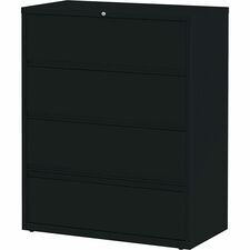 Lorell Receding Lateral File with Roll Out Shelves - 4-Drawer - 42" x 18.6" x 52.5" - 4 x Drawer(s) for File - Letter, A4, Legal - Leveling Glide, Heavy Duty, Recessed Handle, Ball-bearing Suspension, Interlocking - Black - Metal - Recycled