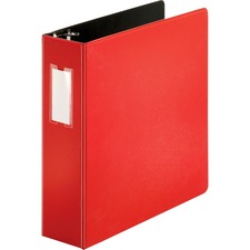 Business Source Slanted D-ring Binders - 3" Binder Capacity - 3 x D-Ring Fastener(s) - 2 Internal Pocket(s) - Chipboard, Polypropylene - Red - PVC-free, Non-stick, Spine Label, Gap-free Ring, Non-glare, Heavy Duty, Open and Closed Triggers - 1 Each