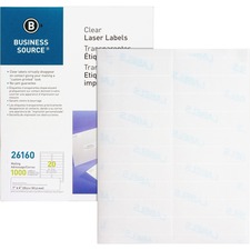 Business Source Permanent Adhesive Laser Labels - 1" x 4" Length - Permanent Adhesive - Rectangle - Laser - Clear - 20 / Sheet - 1000 / Pack