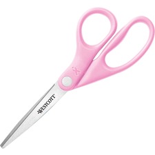 Westcott 8" Breast Cancer Awareness Straight Scissors - 8" Overall Length - Straight-left/right - Stainless Steel - Pink - 1 Each