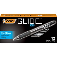 BIC Glide Bold Black Ballpoint Pens, Bold Point (1.6 mm), 12-Count Pack, Retractable Ballpoint Pens With Comfortable Full Grip - Bold, Thick Pen Point - 1.6 mm Pen Point Size - Retractable - Black - 1 / Dozen