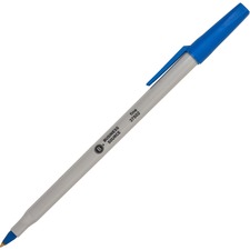 Business Source Fine Point Ballpoint Stick Pens - Fine Pen Point - Blue - Light Gray Barrel - Stainless Steel Tip - 1 Dozen