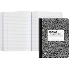 TOPS Wide-Ruled Composition Book - 100 Sheets - Sewn - Wide Ruled - Ruled Red Margin - 9 3/4" x 7 1/2" - 0.25" x 7.5" x 9.8" - White Paper - Black Marble, White Cover - Hard Cover - 1 Each