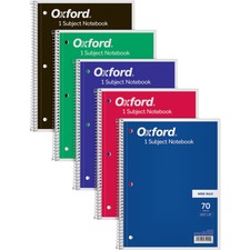 TOPS Wide Rule 1-subject Spiral Notebook - 70 Sheets - Wire Bound - 10 1/2" x 8" - 0.25" x 8" x 10.5" - Assorted Paper - BlackCard Stock, Red, Blue, Green, Purple Cover - Perforated, Subject, Easy Tear, Durable Cover - 1 Each