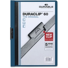 DURABLE DURACLIP Letter Report Cover - 8 1/2" x 11" - 60 Sheet Capacity - 1 Fastener(s) - Vinyl - Dark Blue - 1 Each