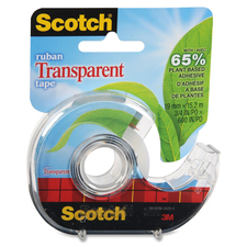 Scotch Eco-Friendly Transparent Greener Tape - 16.6 yd (15.2 m) Length x 0.75" (19 mm) Width - Dispenser Included - 1 Each - Clear