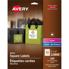 AveryÂ® Easy Peel Sure Feed Labels - Print-to-the-Edge - 2" Width x 2" Length - Permanent Adhesive - Square - Laser, Inkjet - Matte White - Paper - 12 / Sheet - 25 Total Sheets - 300 Total Label(s) - 300 / Pack