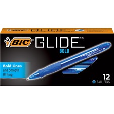 BIC Glide Bold Retractable Ballpoint Pens, Medium Point (1.0 mm), Blue Ink Pens, 36-Count Pack, Pens for School and Office Supplies - Medium Pen Point - 1 mm Pen Point Size - Refillable - Retractable - Blue - 12 / Box