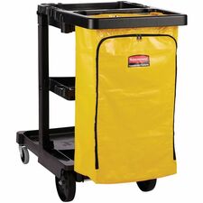 Rubbermaid Commercial Janitorial Cleaning Cart - Traditional, Black - 4 Casters - Plastic, Vinyl - Black, Yellow - 1 / Case