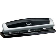 Swingline Precision Pro Desktop Punch - 10 Sheet of 20lb Paper - 9/32" (7.11 mm) Punch Size - Metal - 12.30" (312.42 mm) Width x 2.30" (58.42 mm) Depth x 3.40" (86.36 mm) Height - Black, Silver