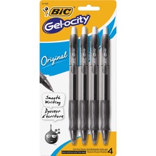 BIC Gel-ocity Original Black Gel Pens, Medium Point (0.7 mm), 4-Count Pack, Retractable Gel Pens With Comfortable Grip - Medium Pen Point - 0.7 mm Pen Point Size - Retractable - Black Gel-based Ink - Translucent Barrel - 4 / Pack