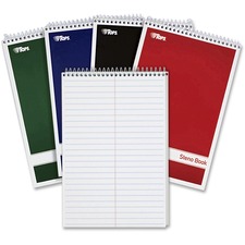 TOPS Gregg-ruled Steno Book - 80 Sheets - Wire Bound - 15 lb Basis Weight - 6" x 9" - 1.25" x 9" x 6" - White Paper - Red, Green, Black, Blue Cover - Durable Cover, Rigid, Chipboard Backing, Acid-free - 4 / Pack