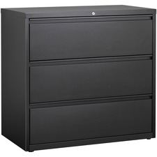 Lorell Fortress Series Lateral File - 42" x 18.6" x 40.3" - 3 x Drawer(s) for File - Letter, Legal, A4 - Lateral - Locking Drawer, Magnetic Label Holder, Ball-bearing Suspension, Leveling Glide - Black - Steel - Recycled