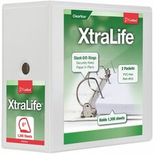 Cardinal Xtralife ClearVue Locking Slant-D Binders - 6" Binder Capacity - Letter - 8 1/2" x 11" Sheet Size - 1300 Sheet Capacity - 5 1/2" Spine Width - 3 x D-Ring Fastener(s) - 2 Inside Front & Back Pocket(s) - Polyolefin - White - 1.02 kg - Recycled - Non-stick, PVC-free, Cold Resistant, Crack Resistant, Locking Ring, Clear Overlay - 1 Each