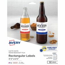 Avery® Removable Durable Labels -Sure Feed Technology - 3 1/2" Width x 4 3/4" Length - Removable Adhesive - Rectangle - Laser, Inkjet - White - Film - 4 / Sheet - 8 Total Sheets - 32 Total Label(s) - 32 / Pack - Water Resistant