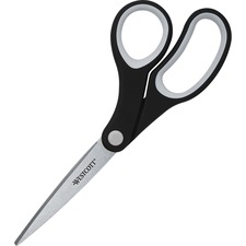 Acme United KleenEarth 8" Bent Soft Handle Scissors - 8" (203.20 mm) Overall Length - Bent-left/right - Stainless Steel - Black - 1 Each