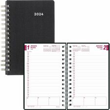 Brownline DuraFlex Daily Appointment Book / Monthly Planner - Julian Dates - Daily - 12 Month - January 2024 - December 2024 - 7:00 AM to 7:30 PM - Half-hourly - 1 Day Single Page Layout - 8" x 5" Sheet Size - Twin Wire - Black - Poly - Heavy Duty, Appointment Schedule, Notes Area, Phone Directory, Reminder Section, Address Directory, Textured Cover, Reference Calendar, Flexible Cover - 1 Each