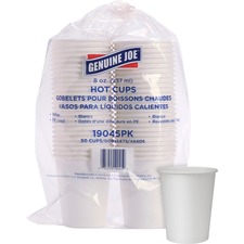 Genuine Joe 8 oz Disposable Hot Cups - 50.0 / Pack - 20 / Carton - White - Polyurethane - Hot Drink, Beverage