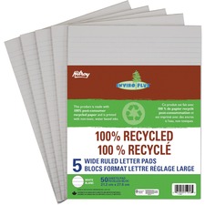 Hilroy 100% Recycled Wide Ruled Letter Pad - 50 Sheets - Glue - 0.31" Ruled - Ruled Margin - Letter - 8 1/2" x 11" - White Paper - Non-toxic - Recycled - 5 / Pack