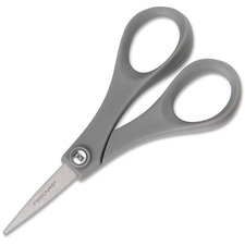 Fiskars Double-thumb 5" Scissors - 1.63" (41.28 mm) Cutting Length - 5" (127 mm) Overall Length - Straight - Stainless Steel - Pointed Tip - Gray, Silver - 1 Each