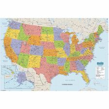House of Doolittle Laminated United States Map - 50" Width x 33" Height - Multi