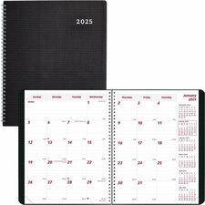 Brownline Monthly Planner - Julian Dates - Monthly - 14 Month - December 2024 - January 2026 - 1 Month Double Page Layout - 7 1/8" x 8 7/8" Sheet Size - Twin Wire - Black - Poly - Textured Cover, Heavy Duty, Moon Phases, Reference Calendar, Tear-off, Phone Directory, Address Directory - 1 Each